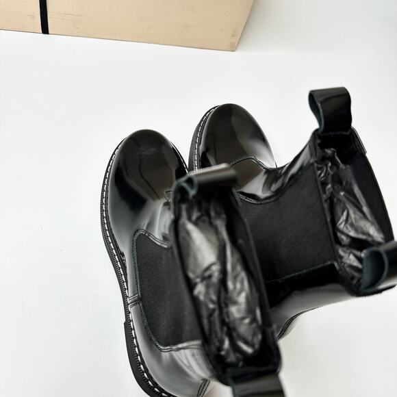 NWT Anthropologie Pilcro Contrast Stitch Black Noir Patent Leather Chelsea Boots - Picture 7 of 15